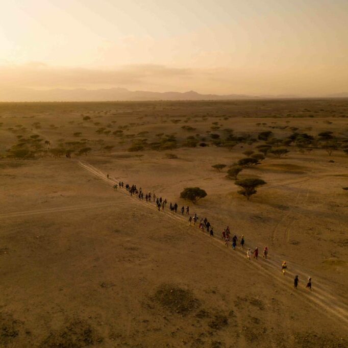 Migrants are walking in the desert from Alat Ela to Fantahero