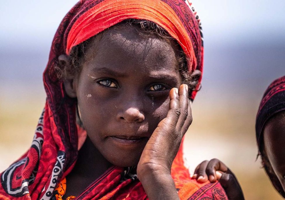 Africa, Djibouti, Lake Abbe. Portrait of a young nomad girl looking at the camera