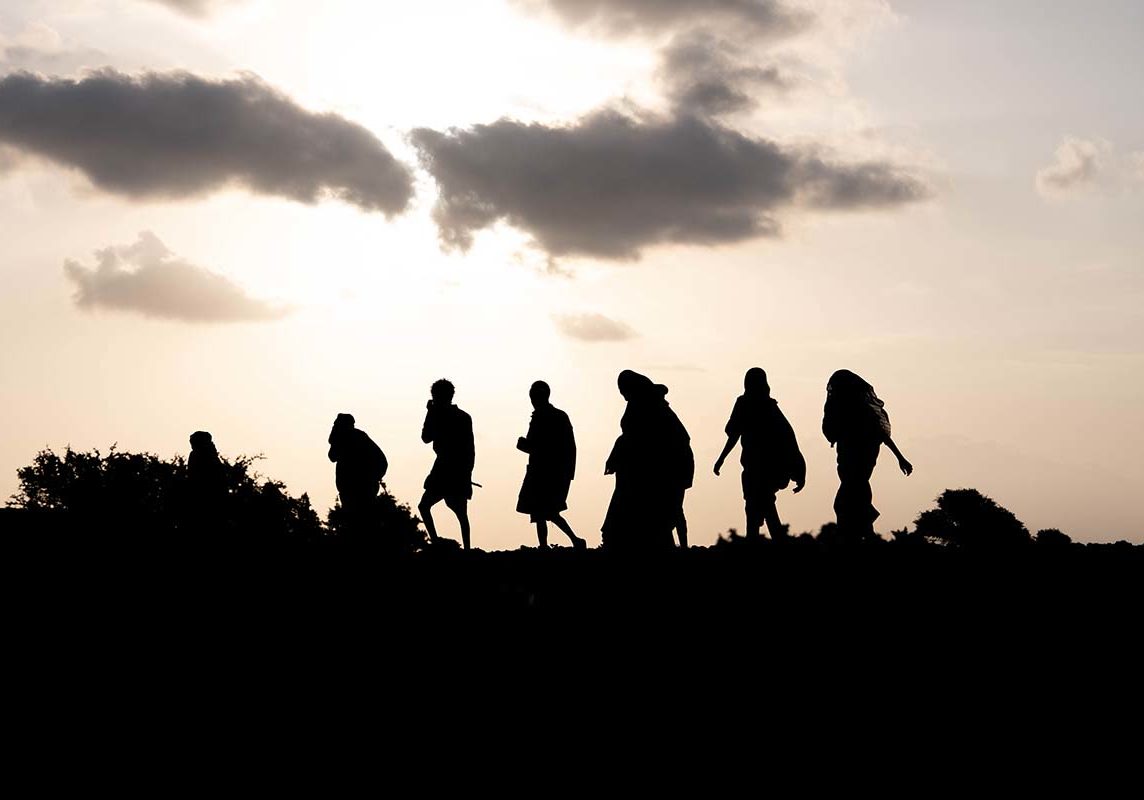 Ethiopian migrants crossing Djibouti A group of migrants is walking in the desert to reach Obock.